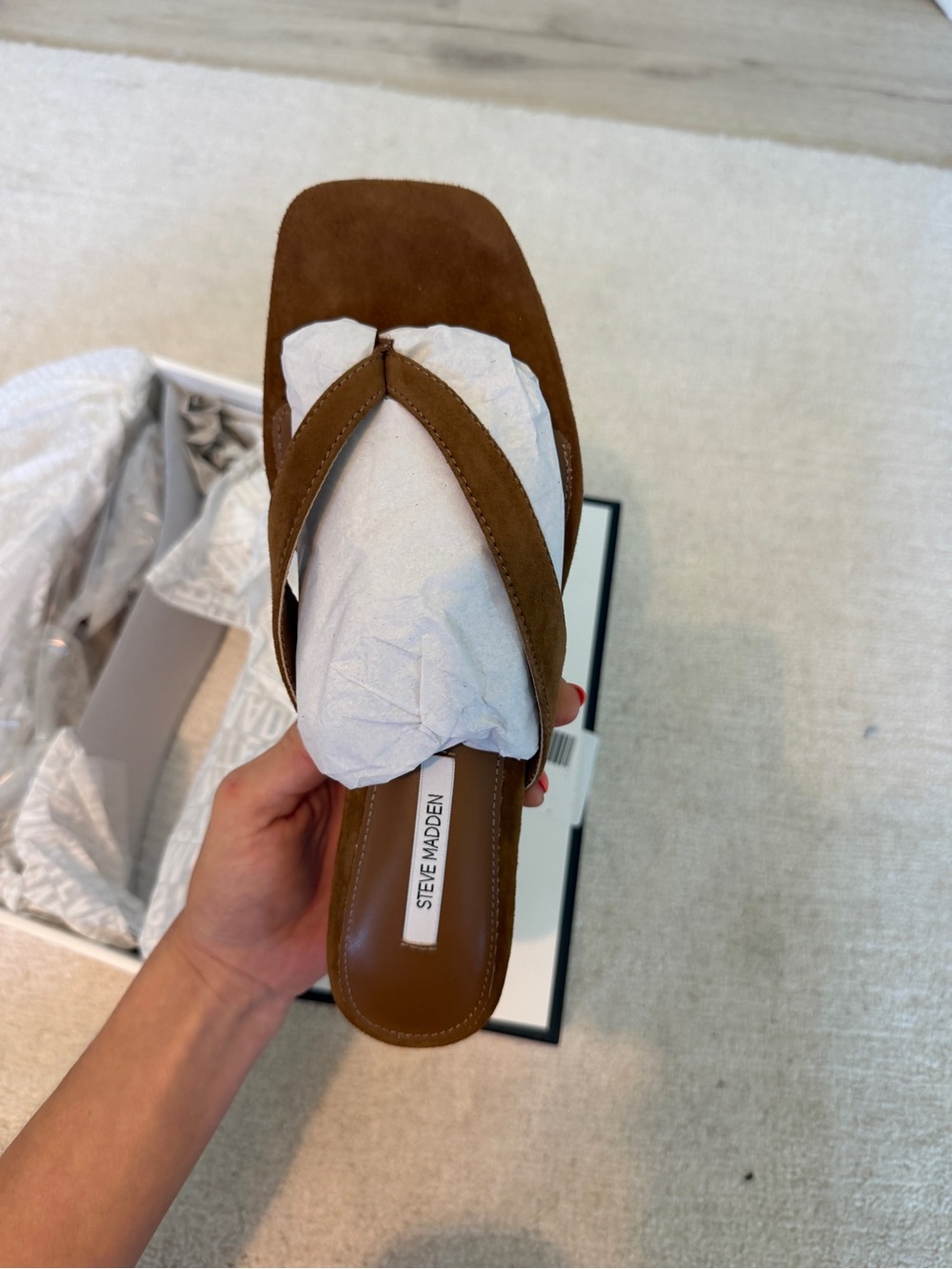 Steve Madden Tracie Chestnut Suede Kitten Heel Sandals - Picture 4 of 11